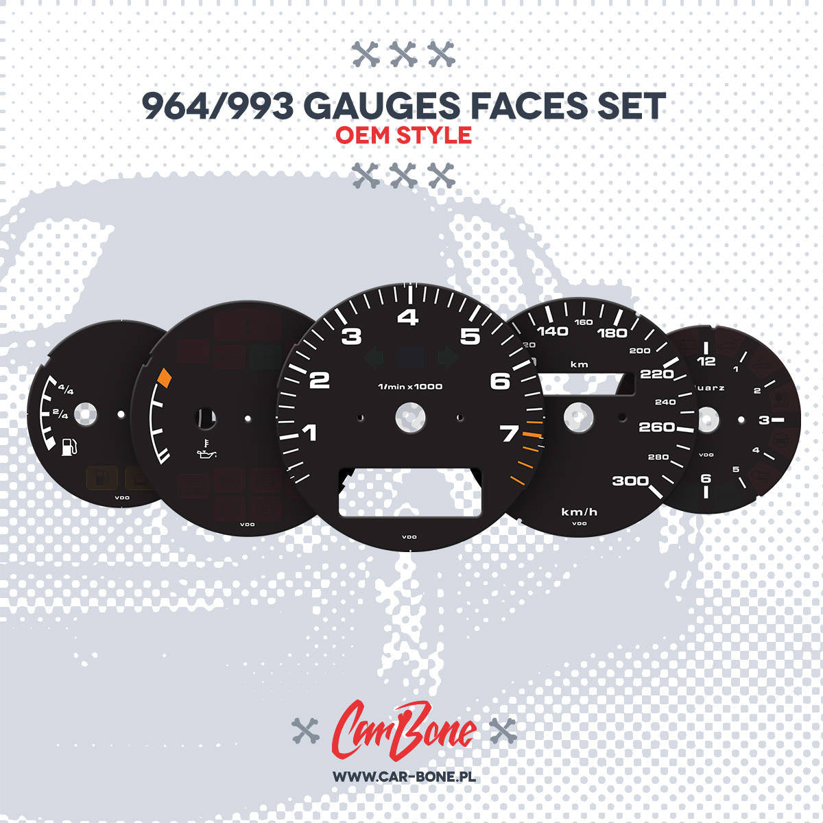 Black gauge faces in KM/H – OEM STYLE for 964 993 (1989-1998) - C4 / Yes