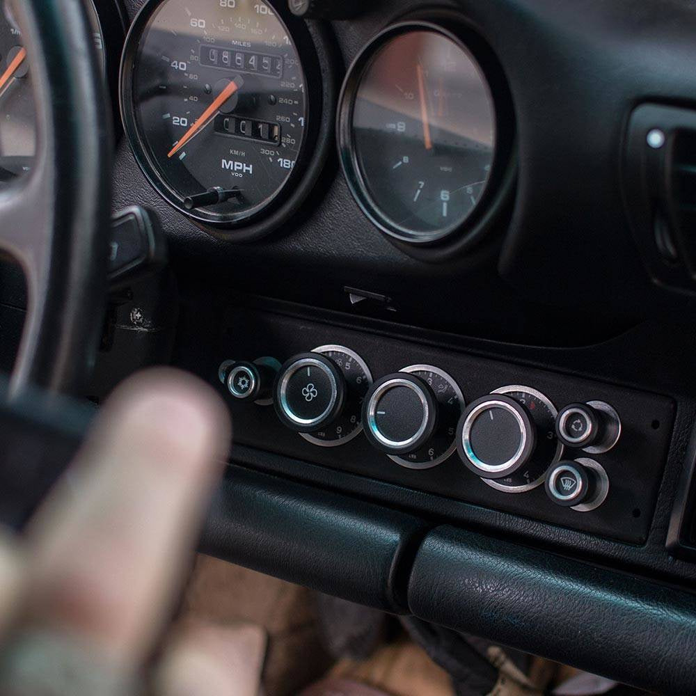 Air conditioning, blower control panel (AC, HVAC) for Porsche 964, 993 - for original dash, silver knobs - RHD