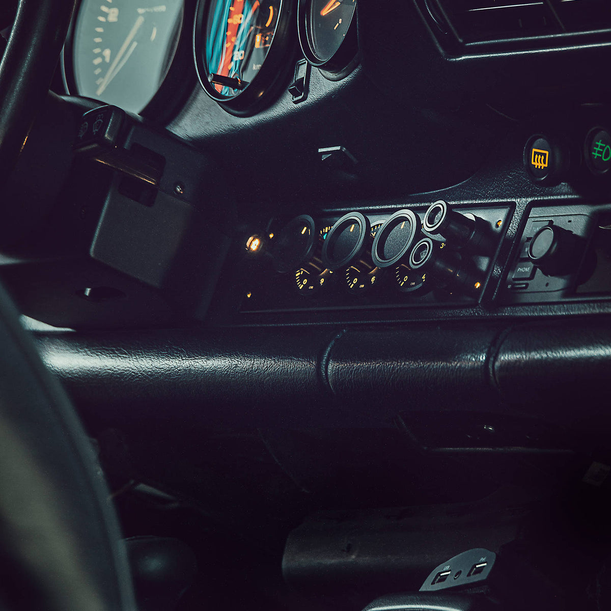 Air conditioning, blower control panel (AC, HVAC) for Porsche 964, 993 - for original dash, black knobs - LHD