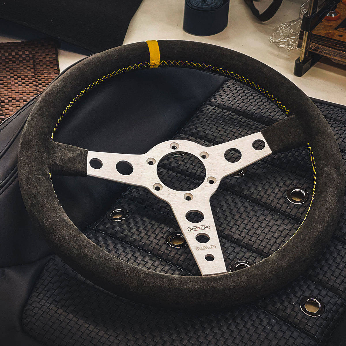 Steering wheel reupholstery / rewrapping service - Baseball / Custom / Leather / Yes