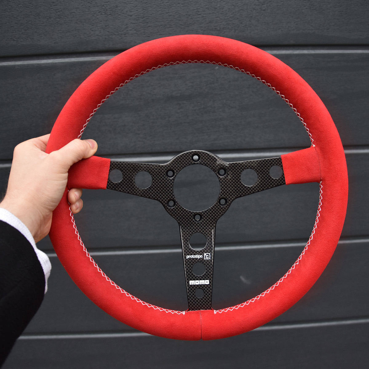 Steering wheel reupholstery / rewrapping service - Cross / Black / Alcantara / Yes