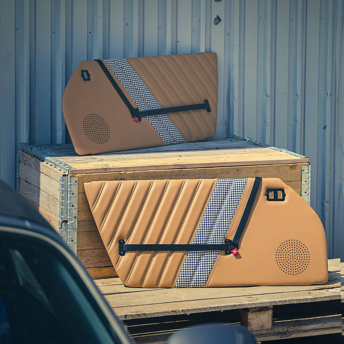 CarBone R door panels - Leather basket weave (no diagonal stitching) / Leather basket weave (no speaker perforation)