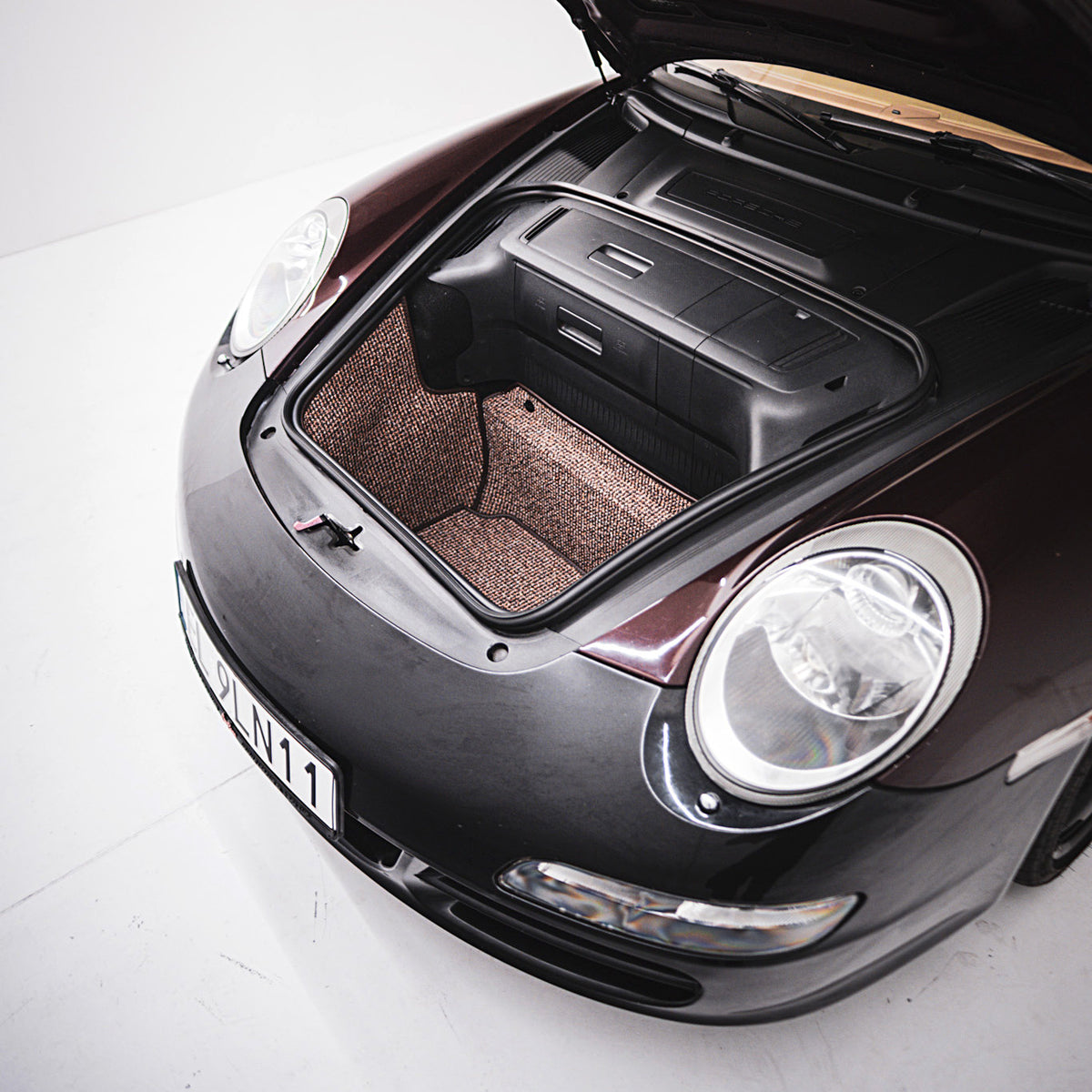 997/987 C2 - 911, Boxster, Cayman Trunk Mat Liner (2005-2012) - Brown Houndstooth