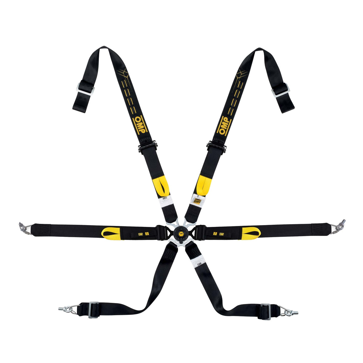 OMP One WRC endurance racing harness with camlock buckle and pull-down lap belt adjusters, FIA 8853-2016 approved