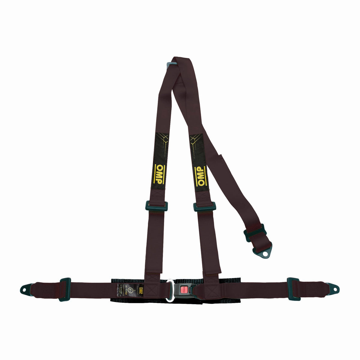 OMP Road 3 ECE 3-point street harness in black with push-button buckle, ECE R16 approved