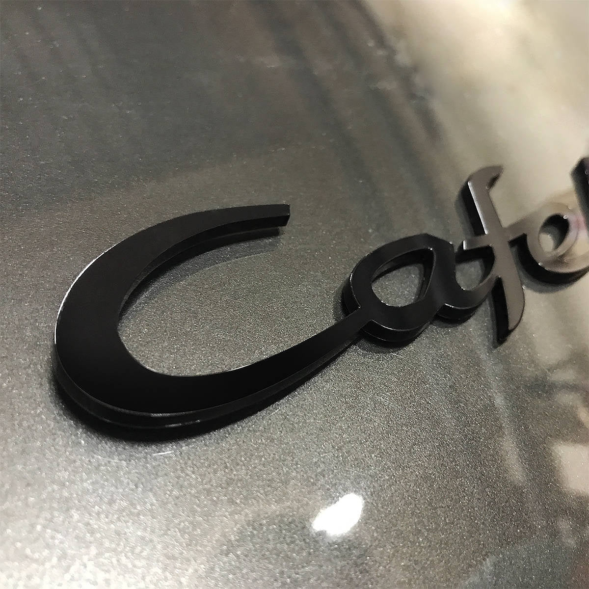 Rear deck lid emblem - vintage script - Black Gloss