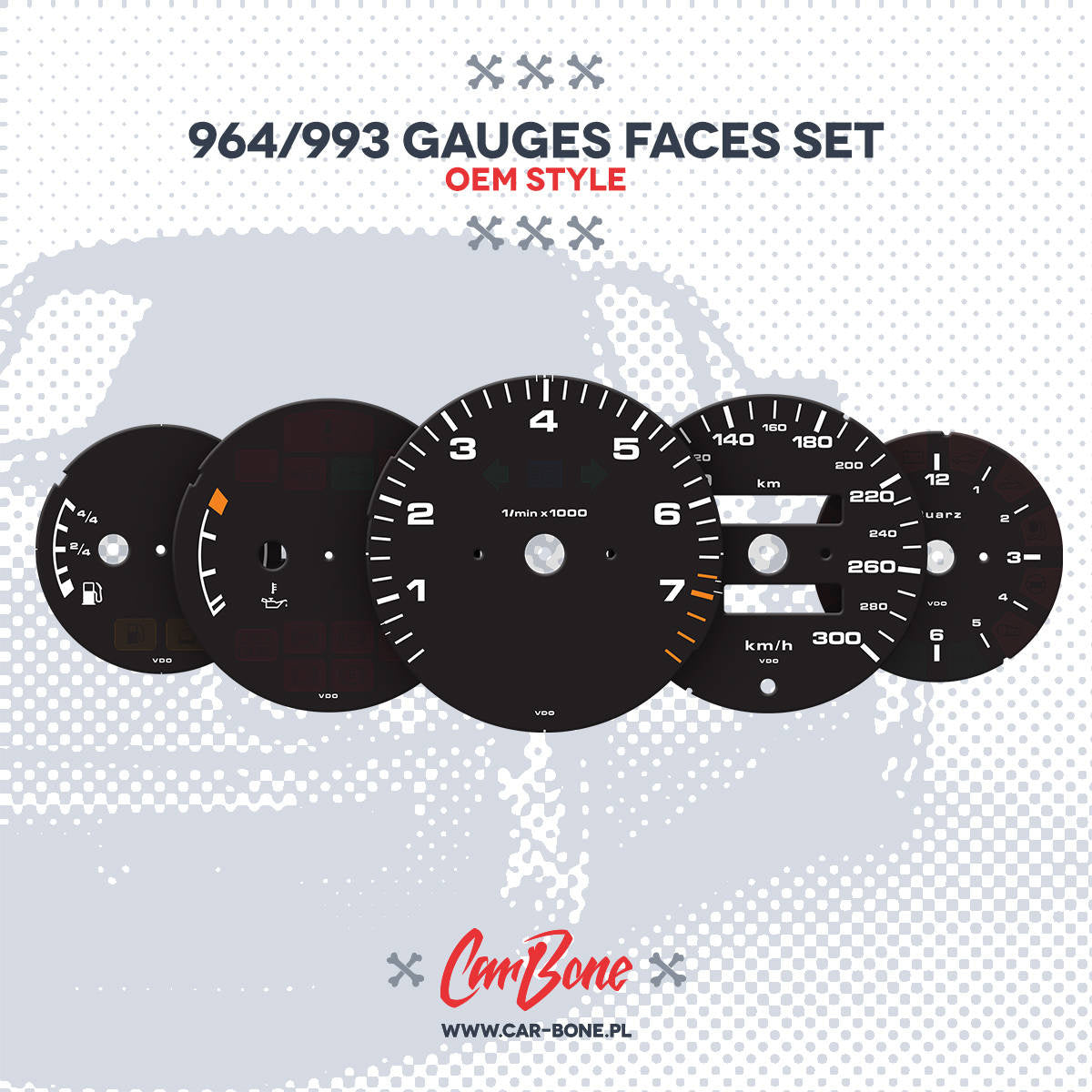 Black gauge faces in KM/H – OEM STYLE for 964 993 (1989-1998) - C4 / No