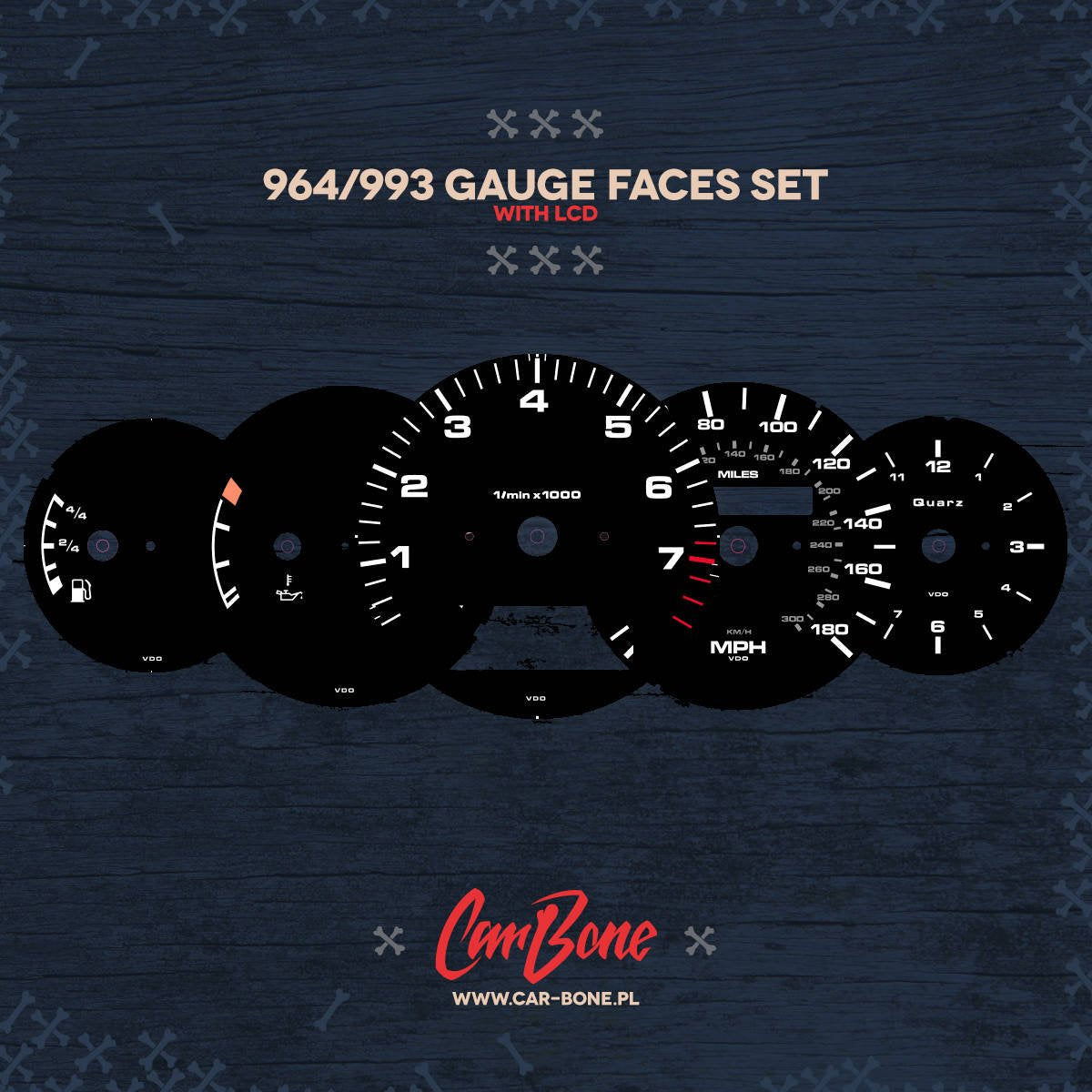 Black gauge faces in MPH – OEM STYLE for 964 993 (1989-1998) - C4 / Yes