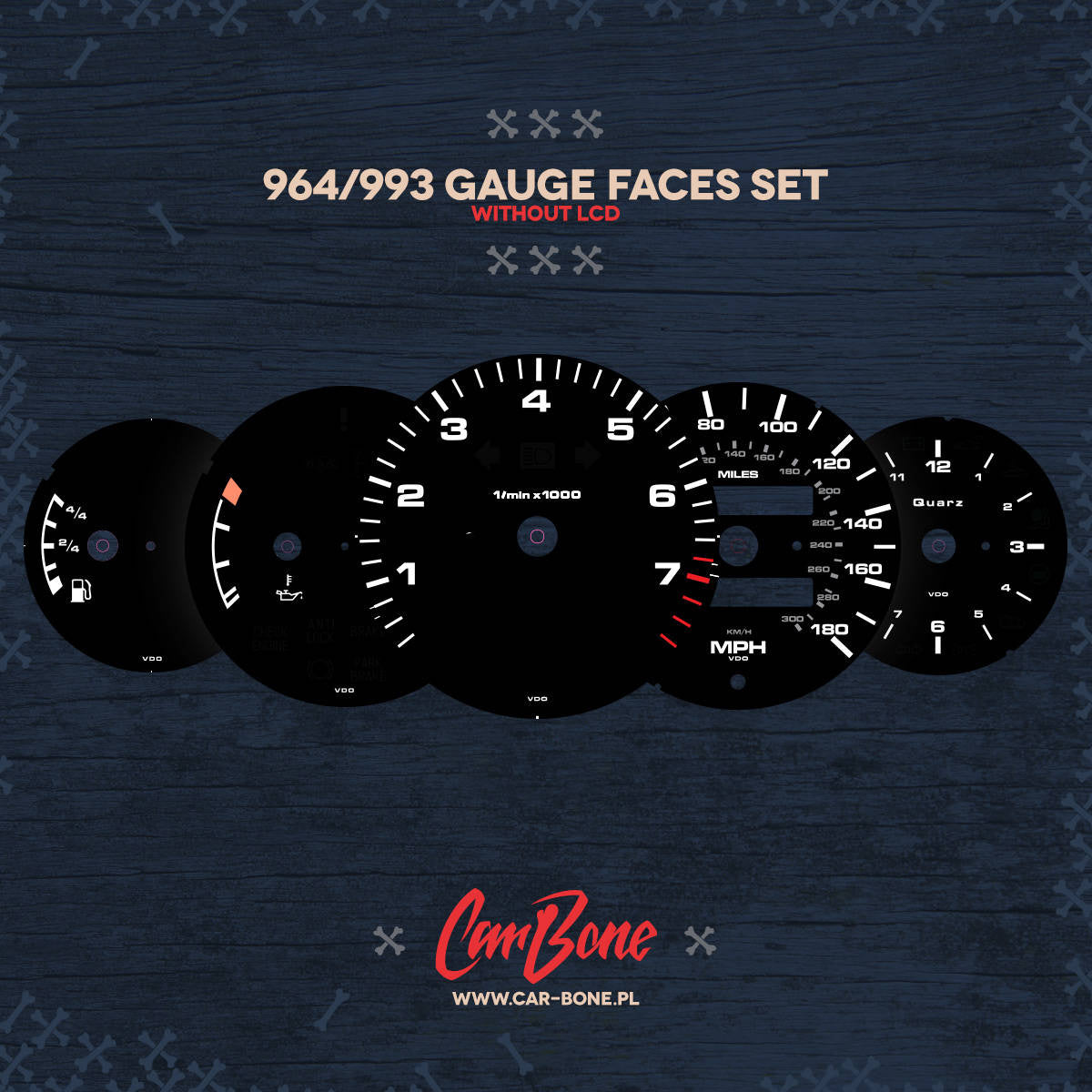 Black gauge faces in MPH – OEM STYLE for 964 993 (1989-1998) - C4 / No