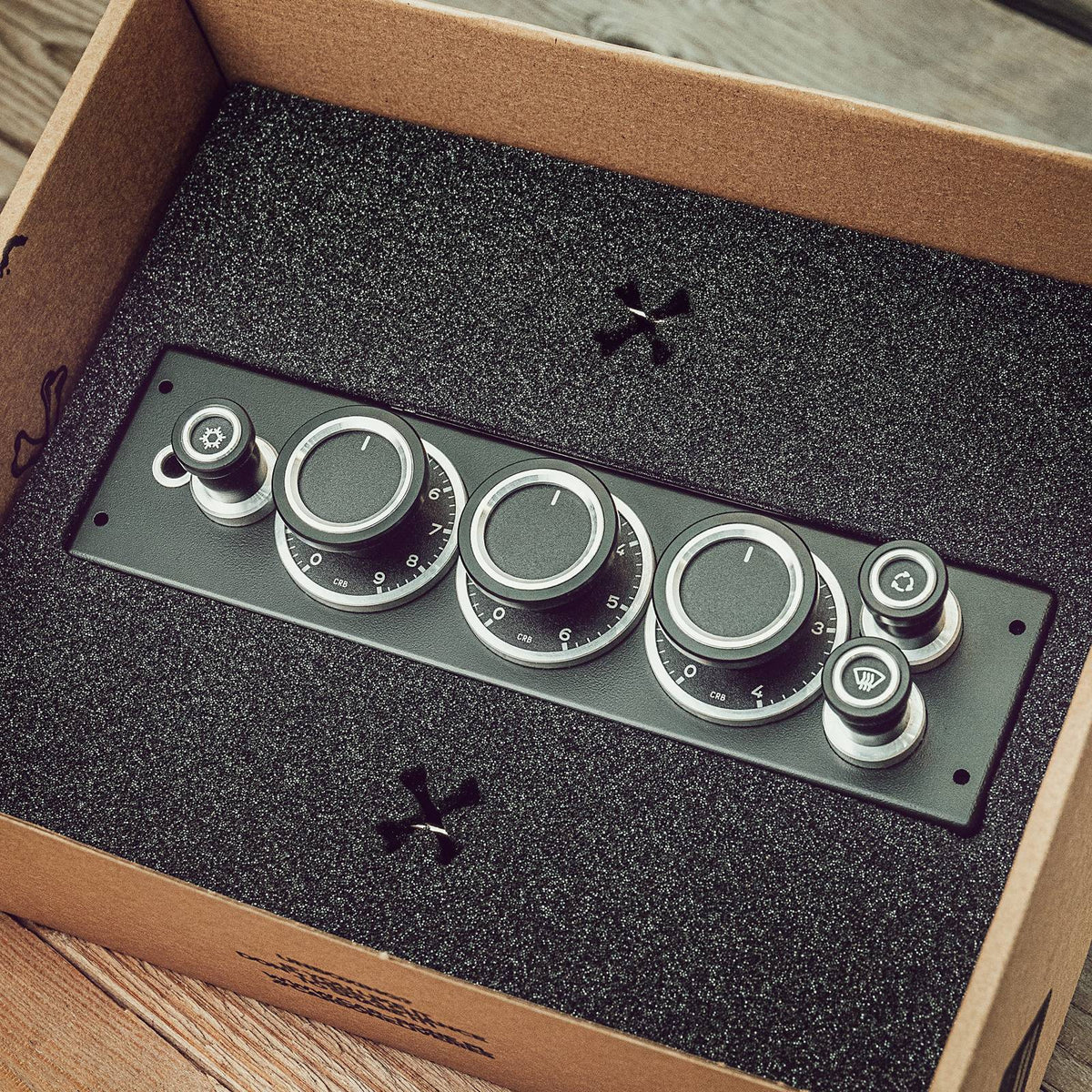 Air conditioning, blower control panel (AC, HVAC) for Porsche 964, 993 - for original dash, silver knobs - RHD