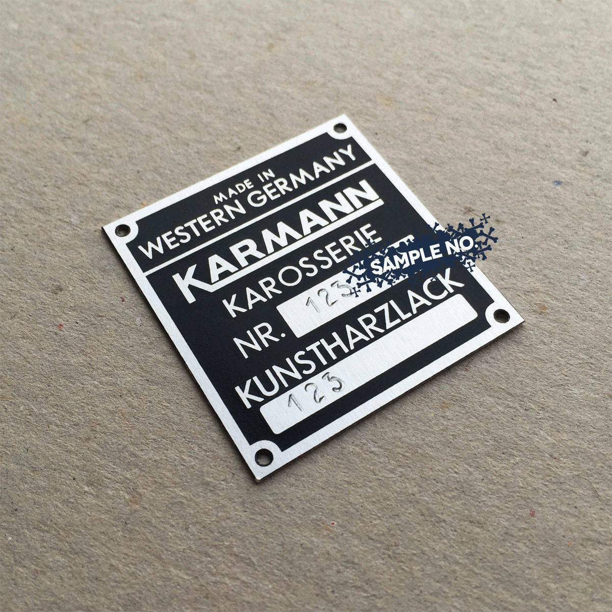 Karmann body ID plate for F-model, 912, 914, 356B, 356C (1959 – 1976) - WITH YOUR VIN