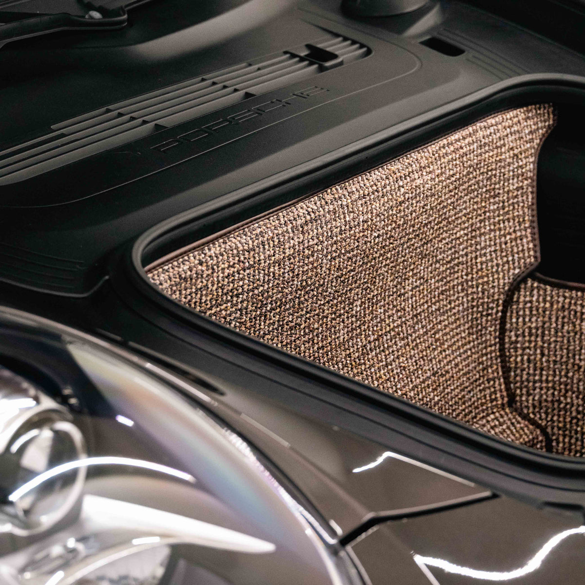 991/981 C2 - 911, Boxster, Cayman Trunk Mat Liner (2011-2018) - Brown Houndstooth