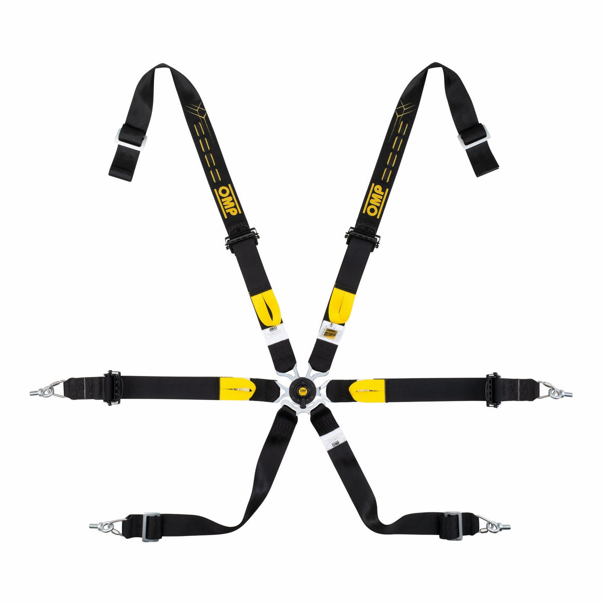 OMP One WRC racing harness with pull-up lap belt adjusters and camlock buckle, FIA 8853-2016 approved