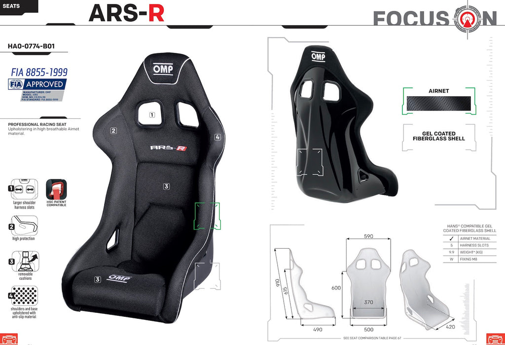 OMP ARS Fiberglass Racing Seat | FIA 8855-1999