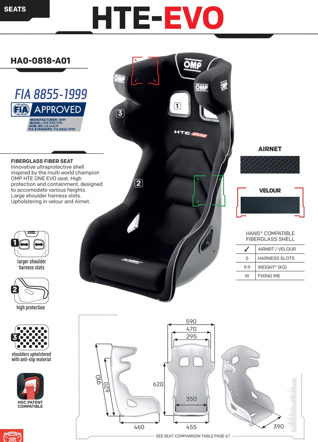 OMP HTE EVO Fiberglass Racing Seat | FIA 8855-1999