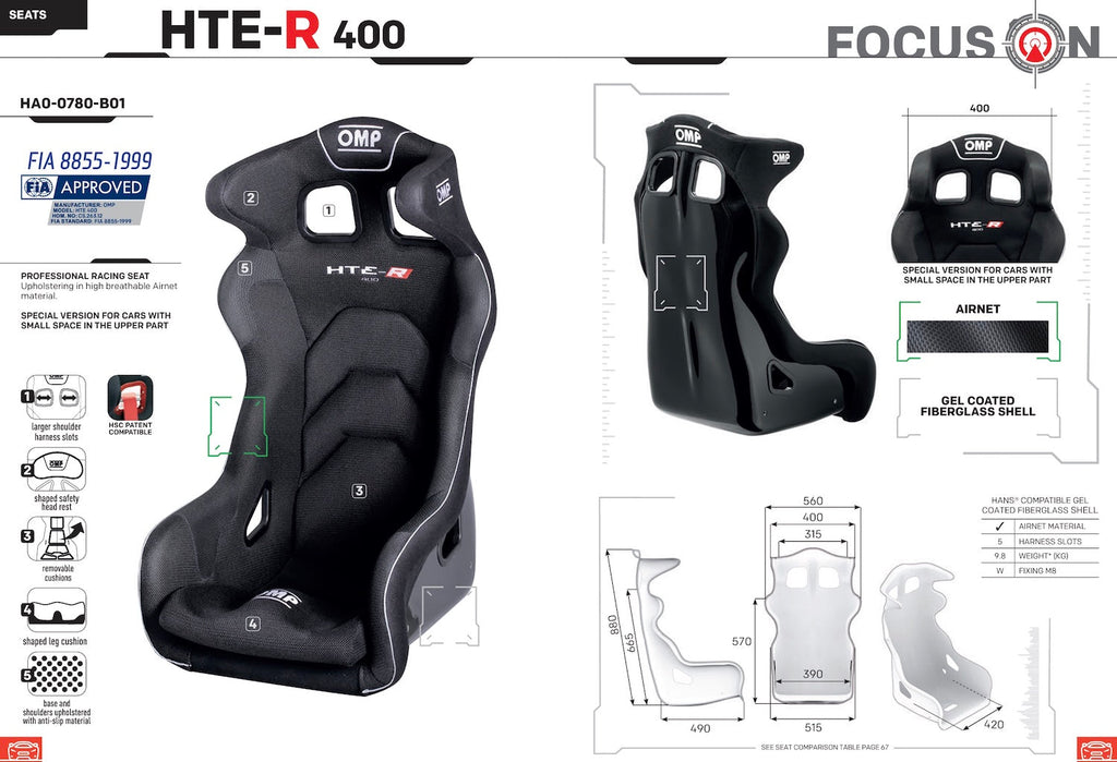 OMP HTE 400 Fiberglass Racing Seat | FIA 8855-1999