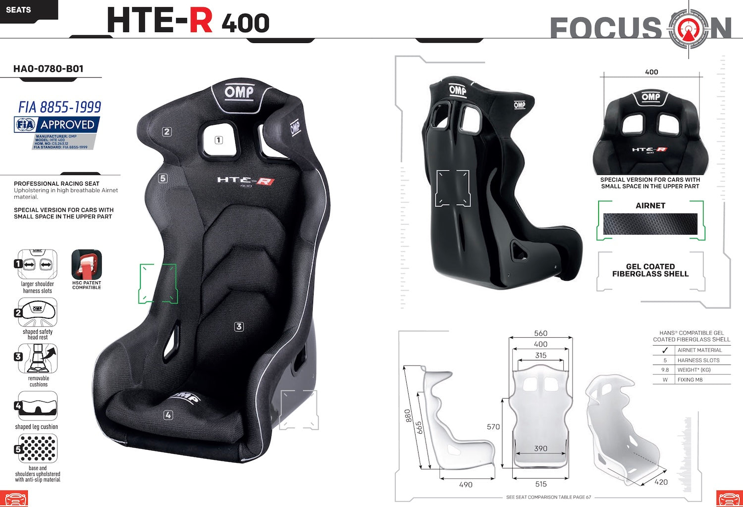 OMP HTE 400 Fiberglass Racing Seat | FIA 8855-1999