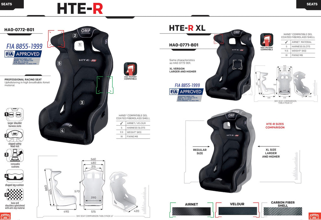OMP HTE Fiberglass Racing Seat | FIA 8855-1999