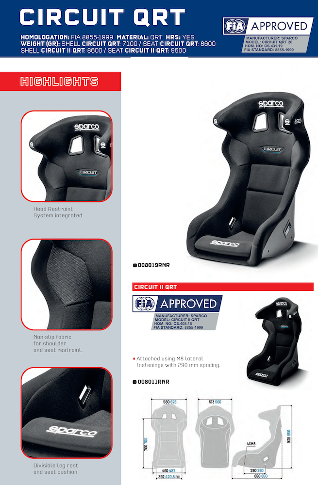 Sparco Circuit/Circuit II QRT Carbon Fiber Racing Seat | FIA 8855-1999 — view 2