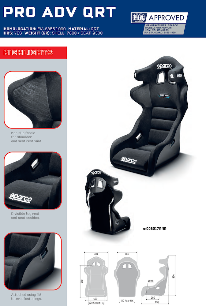 Sparco Pro ADV QRT Fiberglass Racing Seat | FIA 8855-1999 — view 2