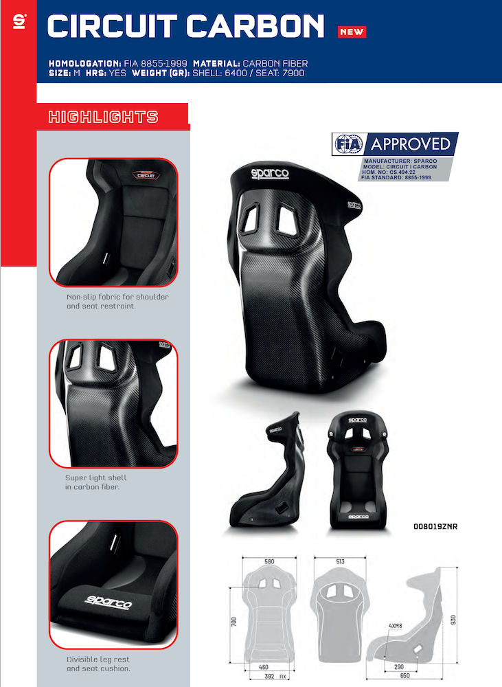 Sparco Circuit/Circuit II s Carbon Fiber Racing Seat | FIA 8855-1999 — view 4