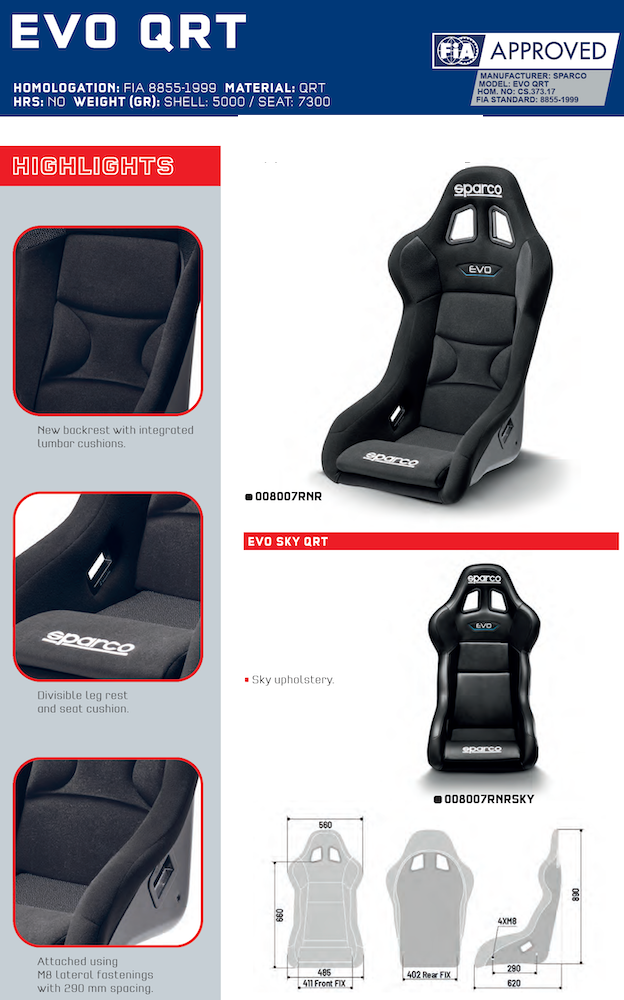 Sparco EVO QRT Performance Fiberglass Racing Seat | FIA 8855-1999 — view 5