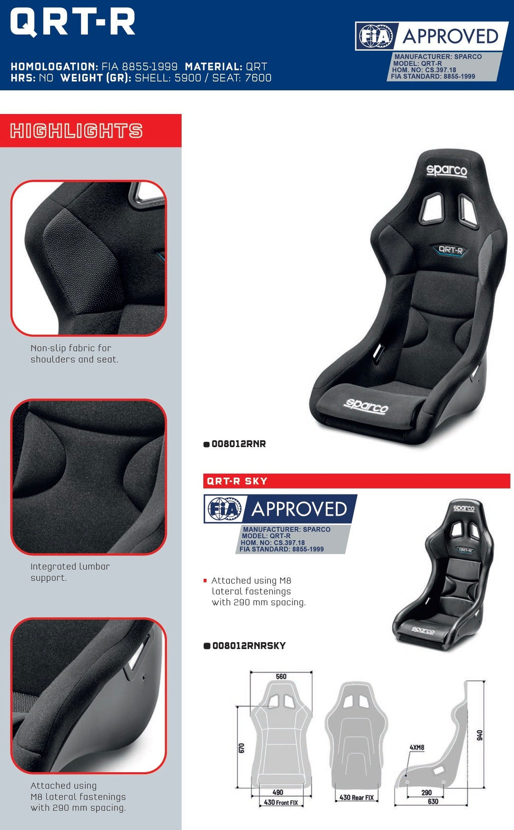 Sparco QRT-R Carbon Fiber Racing Seat | FIA 8855-1999 — view 4